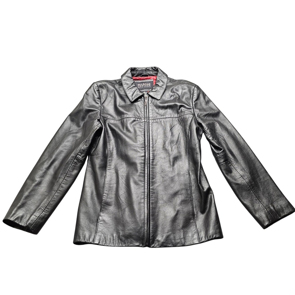Wilsons Leather Pelle Studio Full Zip Jacket Womens Size M Black Genuine Leather